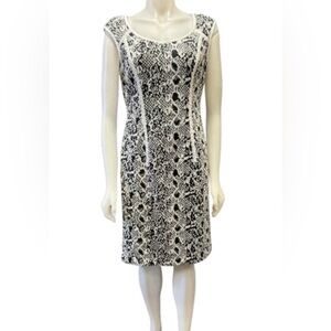 Adrianna Papell Dress Sleeveless Midi Navy/Ivory Size 12